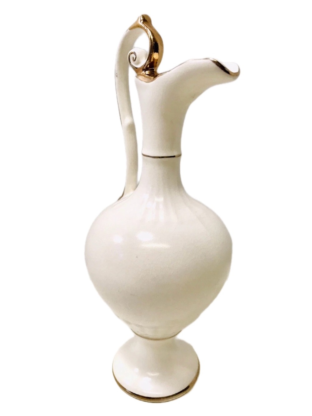 Vintage 1960’s Ivory Gold Gilded Porcelain Pitcher Ewer Limoges Style England